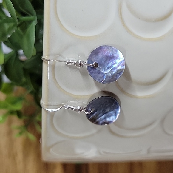 NATURAL SHELL DAINTY DROP EARRINGS,  BLUE - Picture 4 of 5